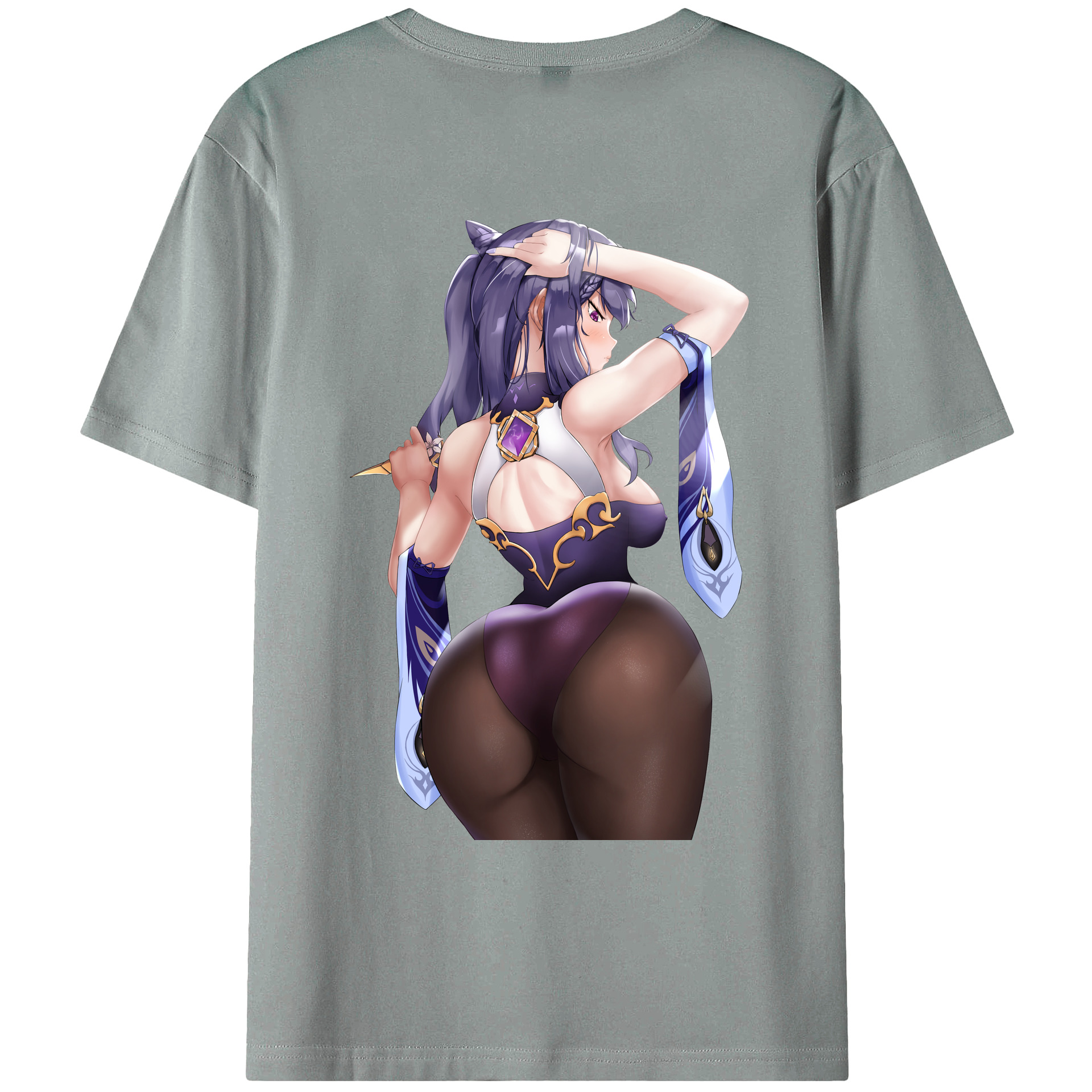 げんし神 刻晴 こくせい genshin Kokusei 綿100％ メンズ半袖Tシャツ（バックプリント） 通気性